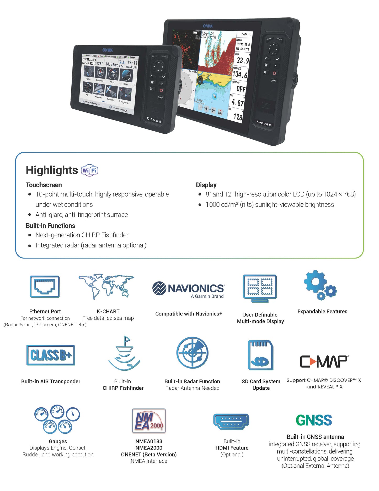 K-Astral 8 ONWA Easy-to-use GPS Kaartplotter