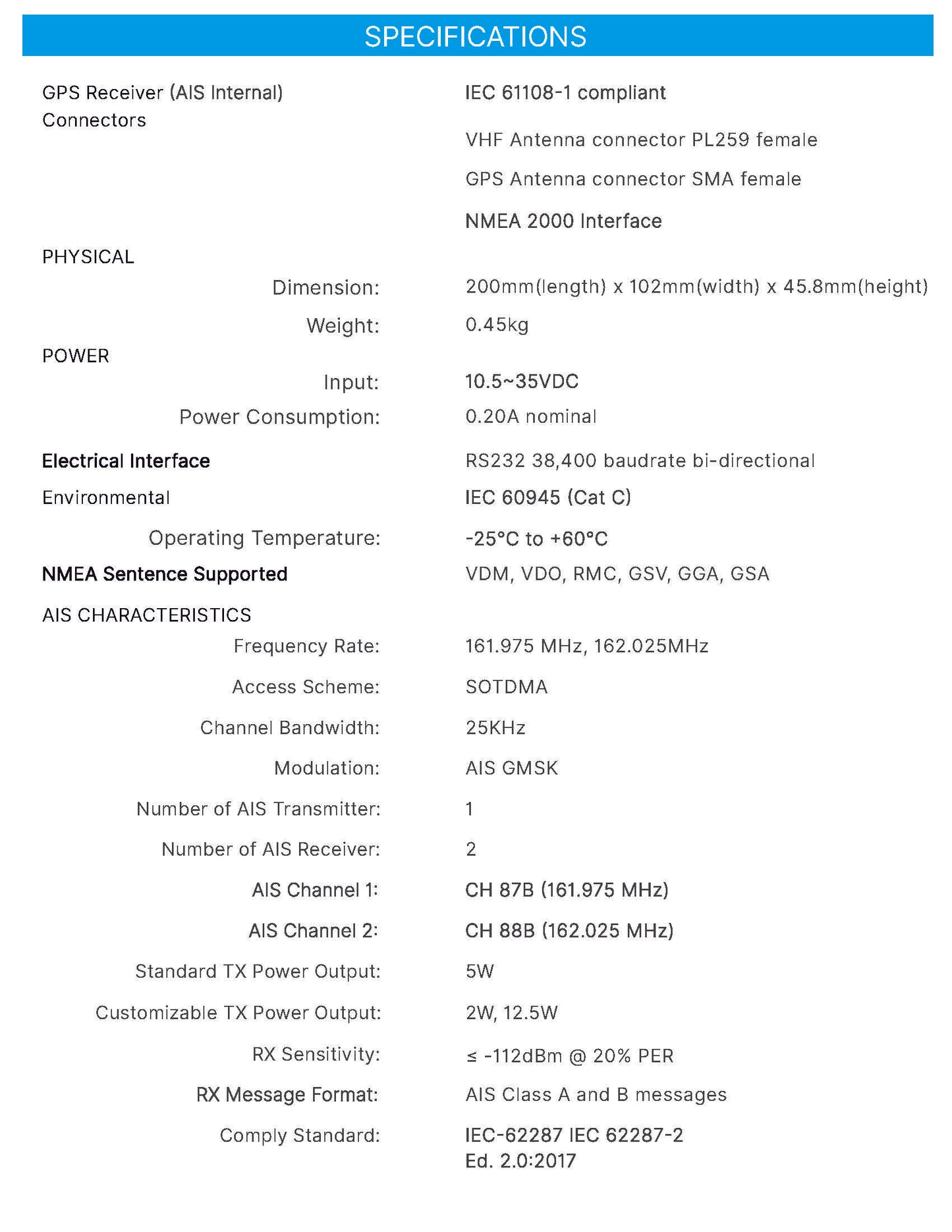 KS-200A+ AIS transponder 5W SODTMA - WiFi - NMEA 2000 - 0183